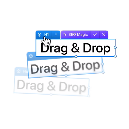 CodeDesign.ai visual drag-and-drop builder editing a heading on the canvas