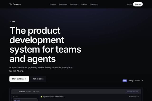 Cadenza dark SaaS website template for a product development tool