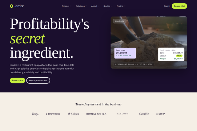 Larder SaaS website template for restaurant analytics