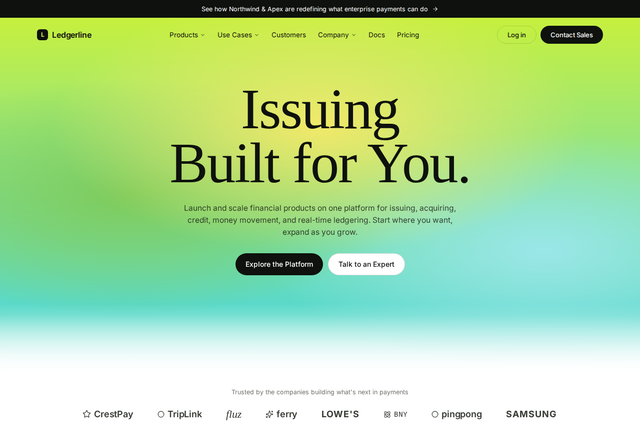 Ledgerline fintech website template with customer logos